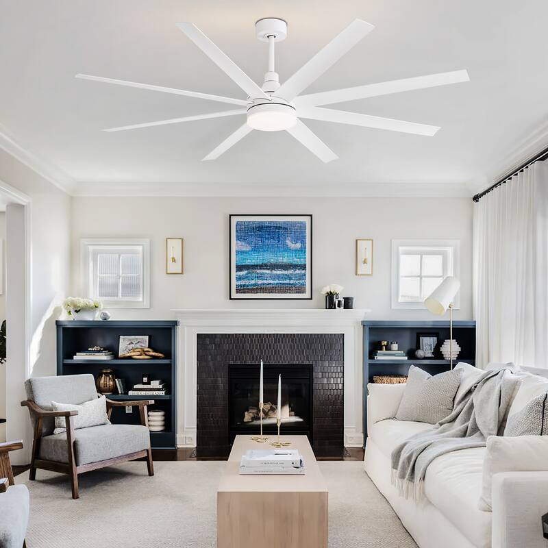 72 Inch White/Black LED Ceiling Fan with Light Remote(8-Blade)