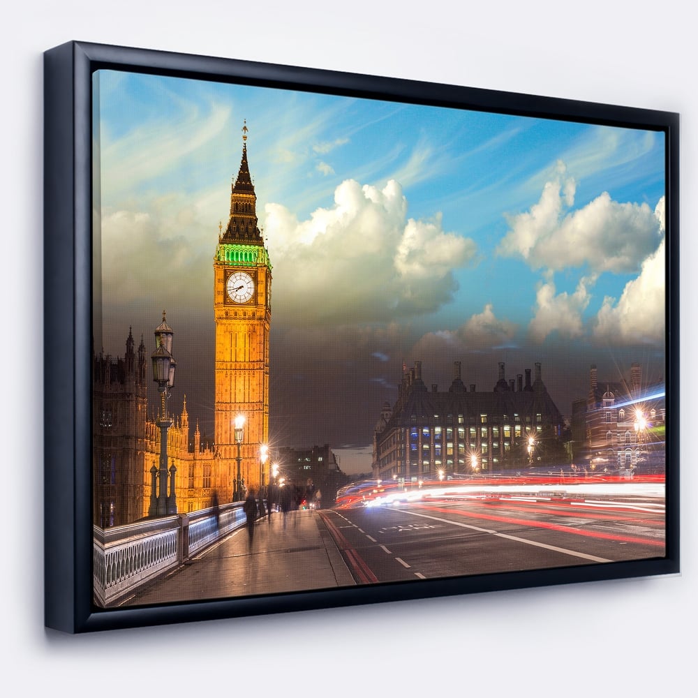 Designart "Big Ben UK from Westminster Bridge" Large Cityscape Photo Framed Canvas Print