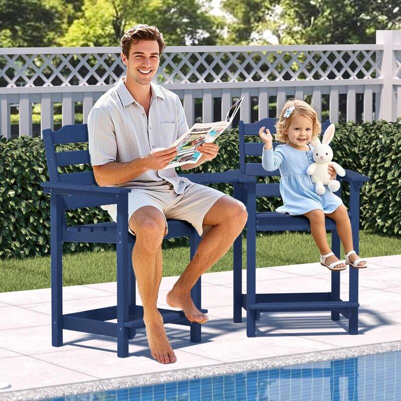 Adirondack Chairs Set of 2 with Connecting Tray, 24 inches HDPE Bar Height Outdoor Patio Bar Stool Chairs