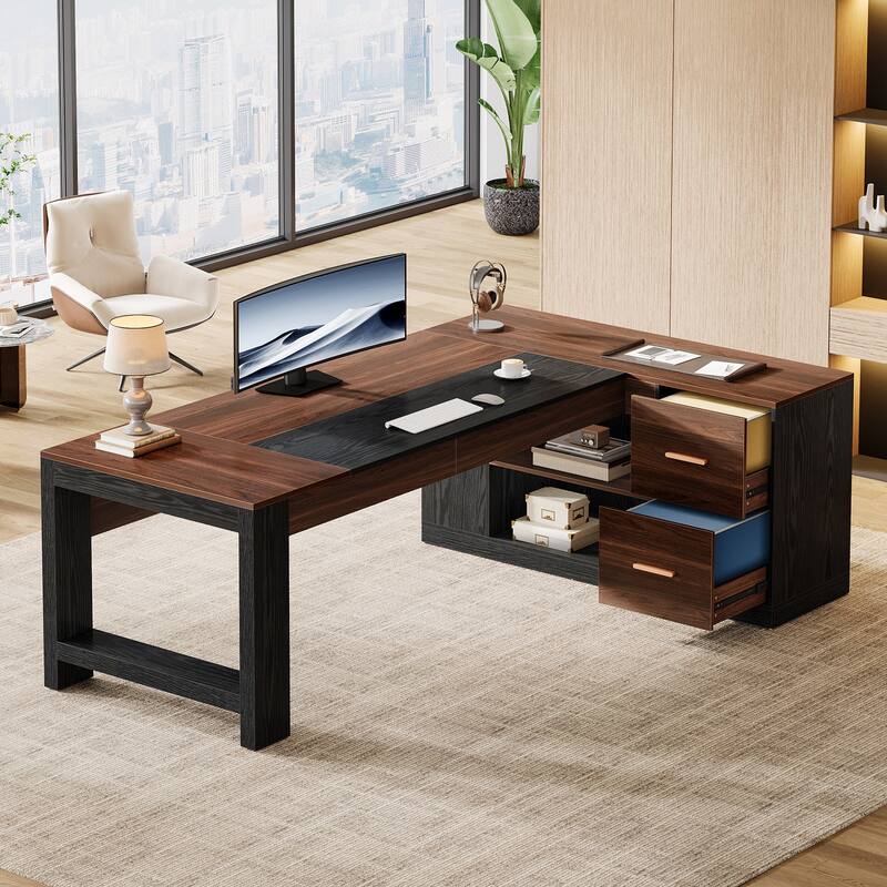 78 Inch L Shaped Executive Desk with Drawers for Home Office