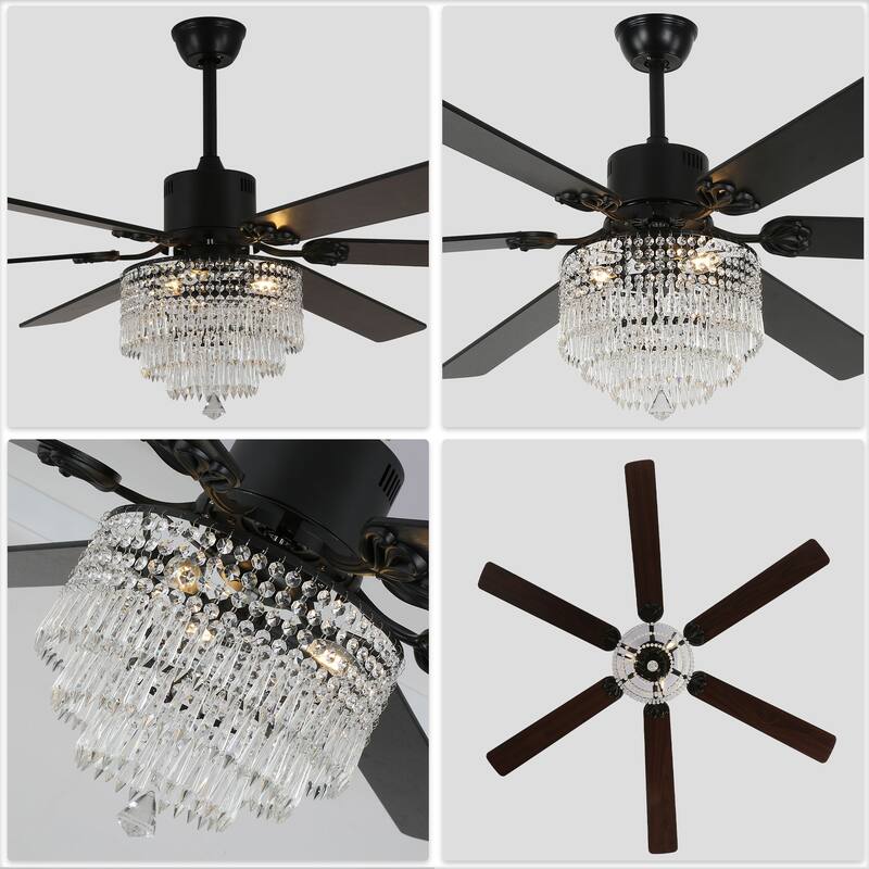 Bella Depot 65" Crystal Ceiling Fan with Light Kit and Remote Control,6-Speed Reversible Ceiling Fan