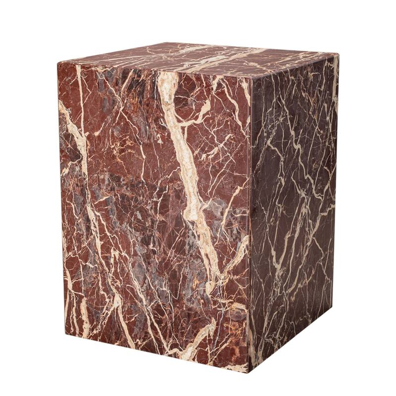 HomeRoots 20" Red Marble Square Block End Table - 15' X '20' X '15