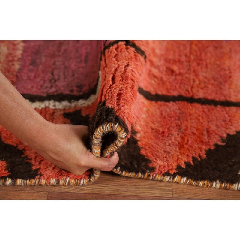 Moroccan Oriental Area Rug Hand-Knotted Abstract Wool Carpet - 8'10" x 12'2"