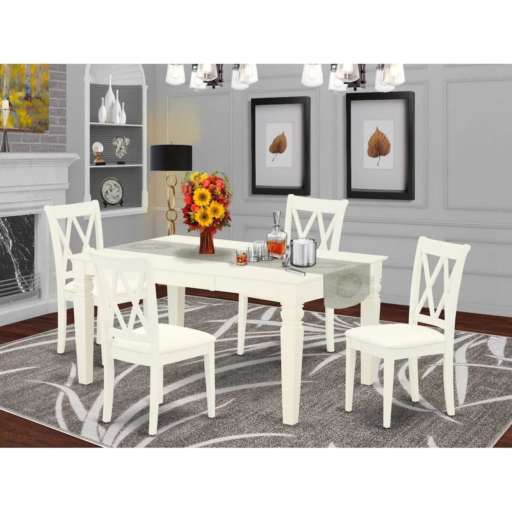 HomeStock 5-Piece Rectangle Buttermilk and Cherry Finish Solid Wood Top Dining table with 4-Chairs with Butterfly Leaf