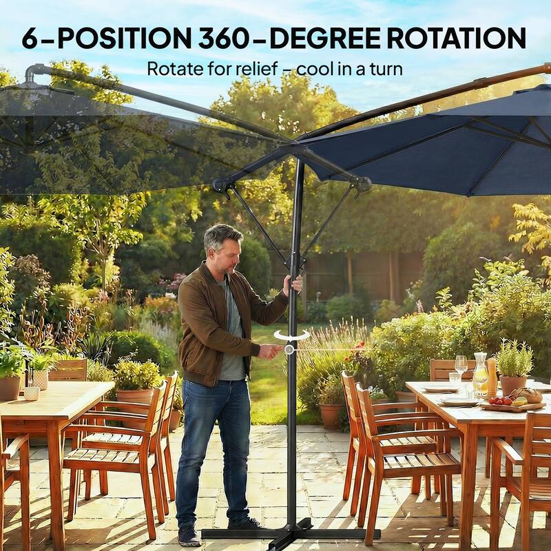 Outsunny 10 ft Offset Patio Umbrella with Cover, Round Hanging Cantilever Umbrella with 6-Position 360° Rotation, Sky Blue
