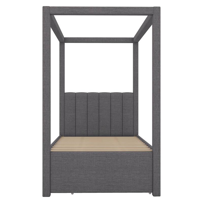 Upholstered Canopy Platform Bed with Trundle and Storage Drawers