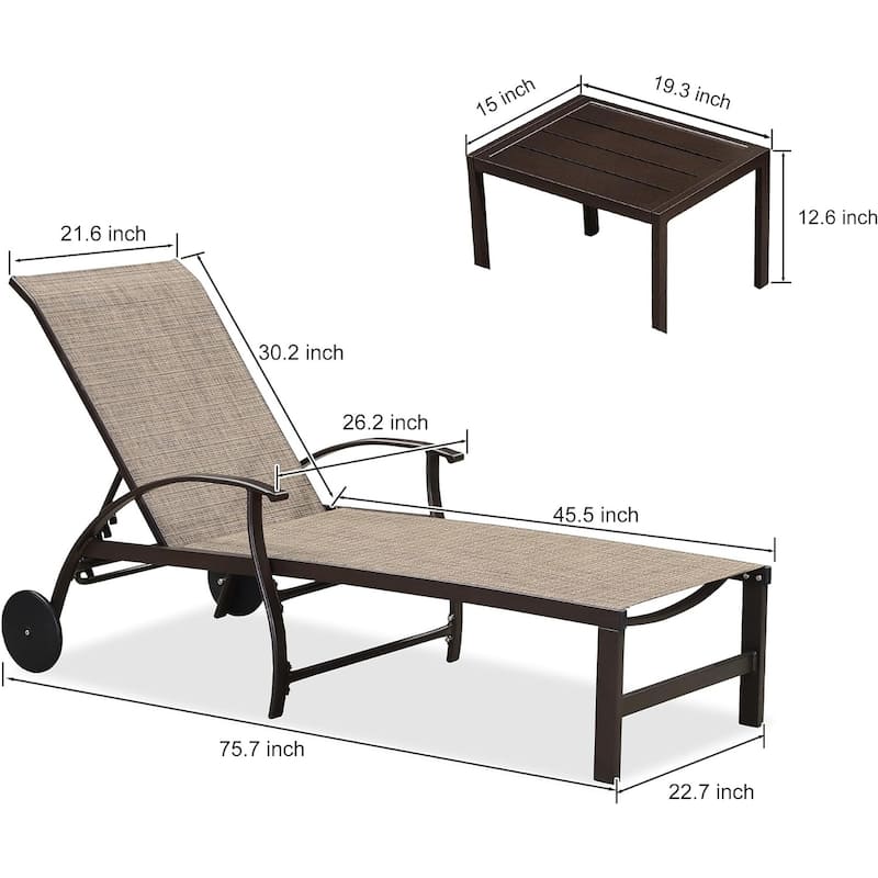 PURPLE LEAF Chaise Lounge Chair for Outdoor 3 Pieces Cast Aluminum Sunbathing Lounge Chairs for Patio Lawn Patio Lounge Chair