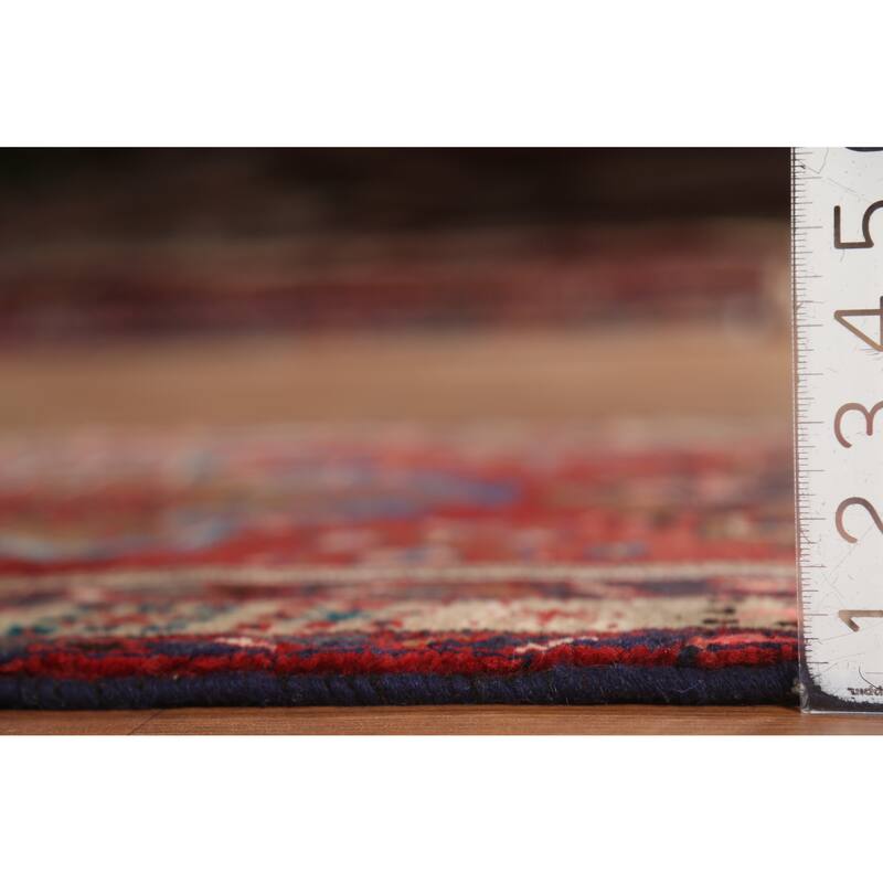 Hand Knotted Oriental 100% Wool Carpet Traditional Geometric Red Heriz Runner Rug - 9' 7'' X 3' 2''