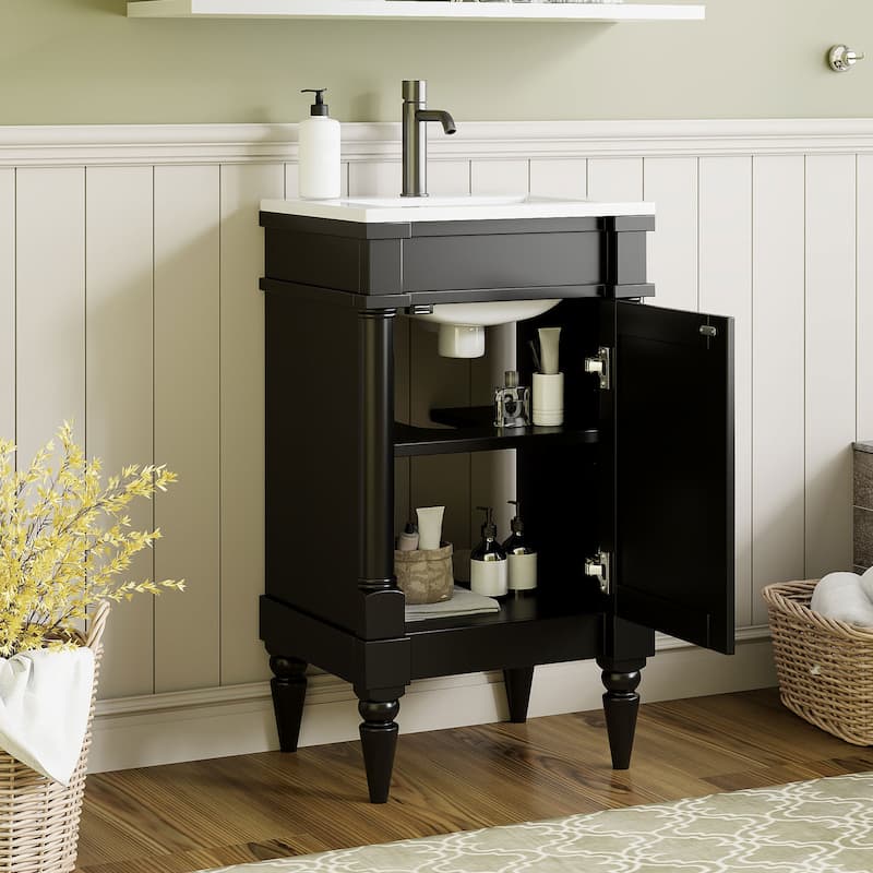 Freestanding Small-Space Cabinet with a Single Sink and Adjustable Shelf, 18" Modern Bathroom Vanity with Sink & Storage