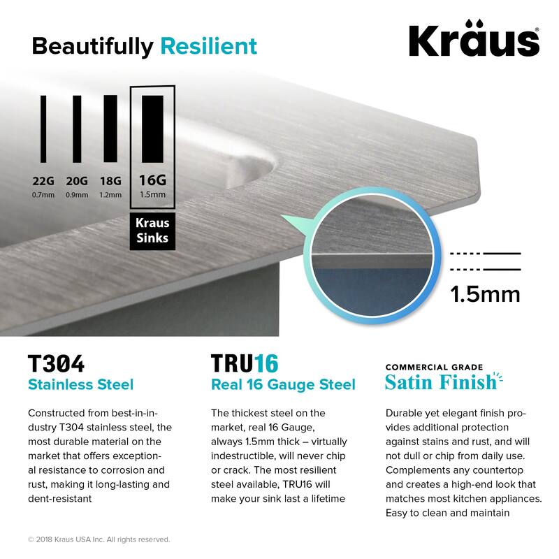 Kraus 32-3/4" Double Basin 16 Gauge Stainless Steel Kitchen Sink for