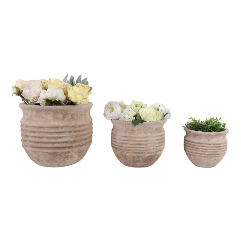 Pottery Planter Ribbed Crafted Durable Earthenware Material (Set of 3) - 15" x 15" x 13"