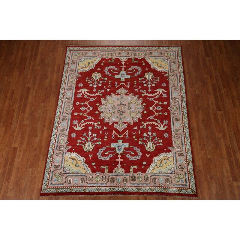 Geometric Turkish Oushak Area Rug Handmade Wool Carpet - 6'5"x 8'0"
