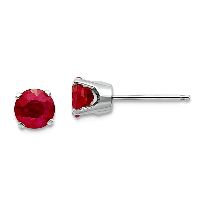 Curata 14k White Gold 5mm Genuine Gemstone Birthstone Stud Earrings - Ruby