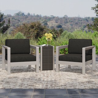 Aviara Outdoor Aluminum Club Chairs with Wicker-Topped Side Table by Christopher Knight Home