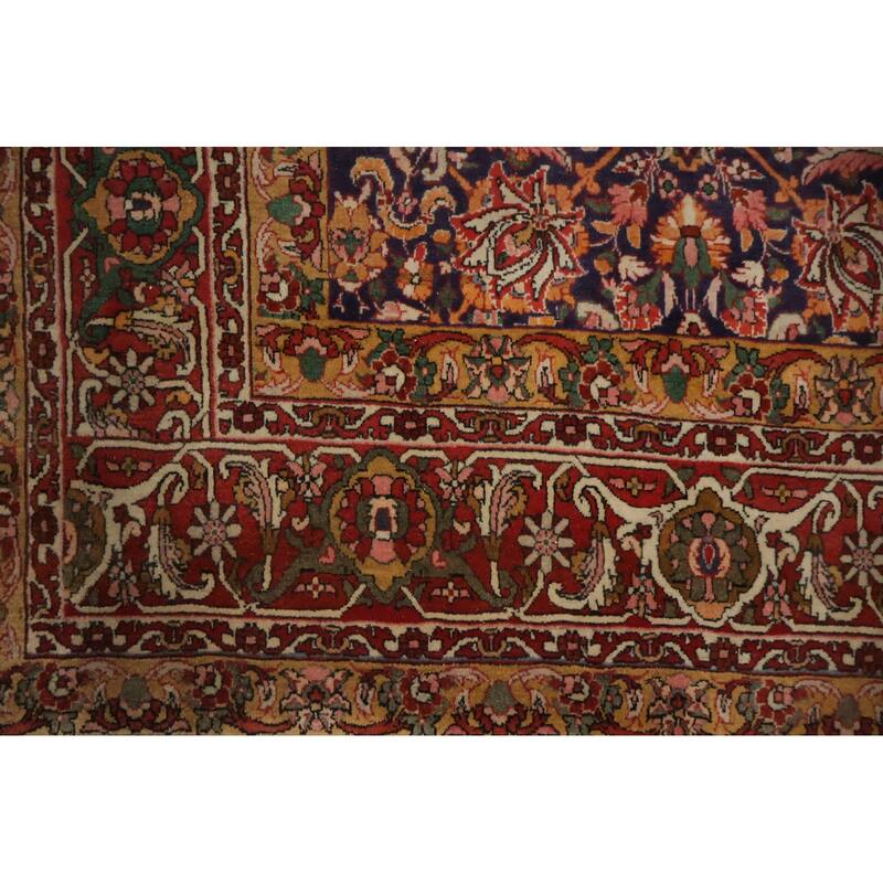 Hand Knotted Oriental 100% Wool Carpet Traditional All-Over Navy Blue & Blues Bidjar Area Rug - 10' 5'' X 7' 4''
