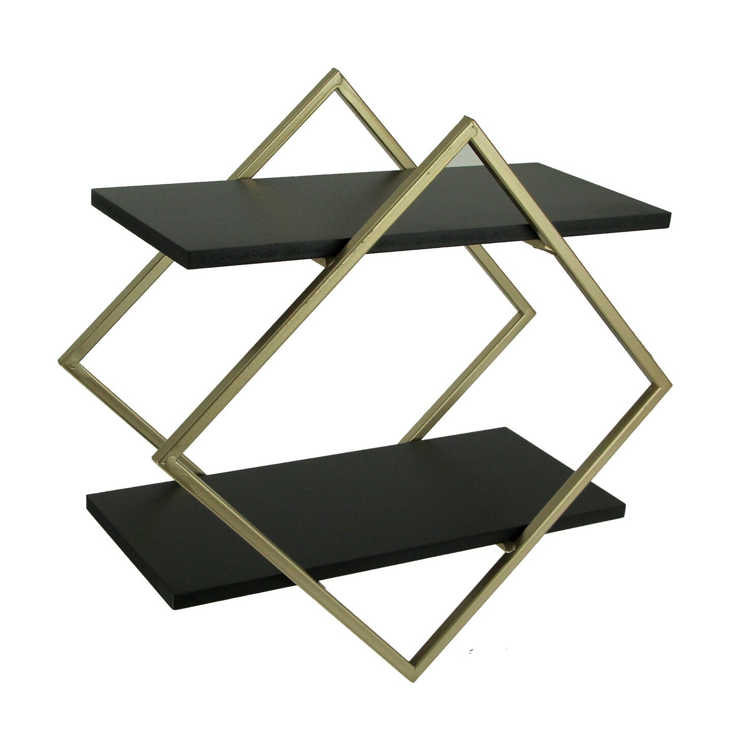 Shop Black And Gold Wood And Metal Diamond Shape 2 Tier Wall Shelf 13 X 13 X 6 Inches Overstock 30233982