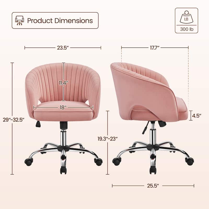Yaheetech Velvet Office Chair with Tufted Barrel Back, Rolling Wheels, Adjustable Seat Height