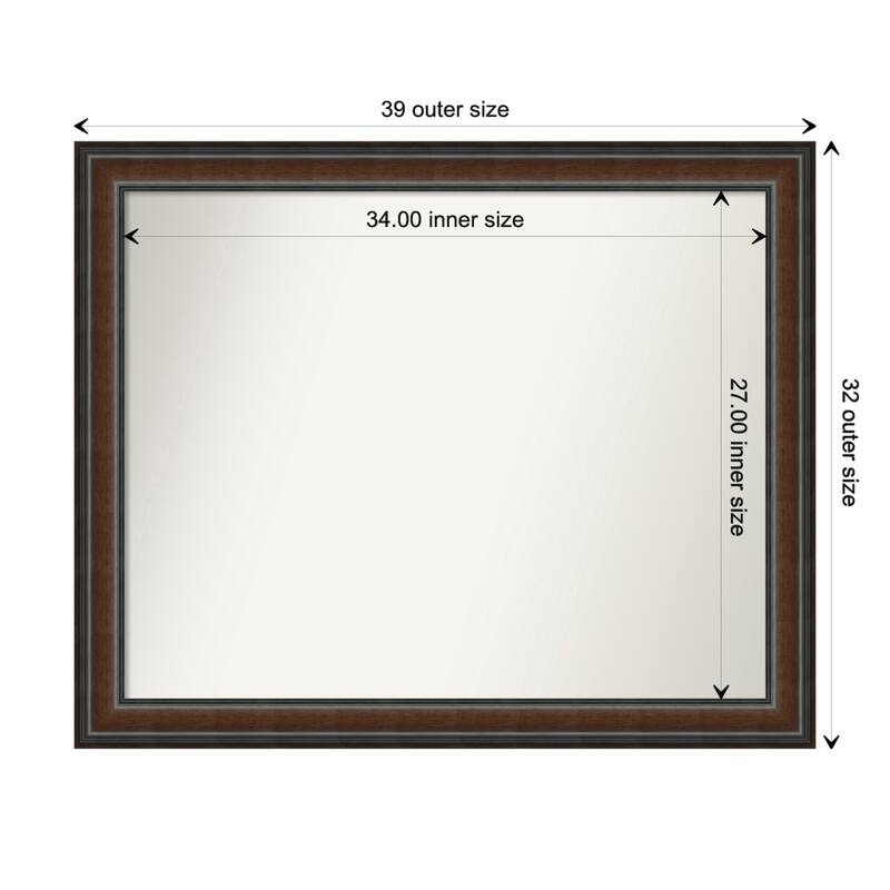 Cyprus Walnut Framed Non-Beveled Custom Wall Mirror, Bathroom Vanity Mirror - Outer Size: 38.75 x 31.75