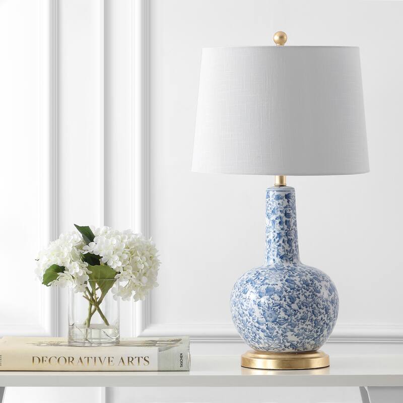 Audrey 30" Ceramic/Iron Classic Cottage LED Table Lamp, Blue/White by JONATHAN Y