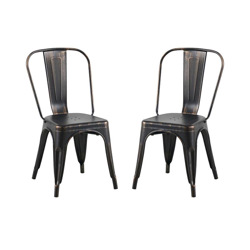 18" Modern Industrial Metal Stackable Sanded Black Dining Chair, 2PCS - 18" W X 18" D X 33" H