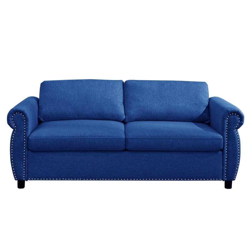 Mixoy Full/Queen Size Pull Out 2 in 1 Sleeper Sofa Bed with Mattress,Convertible Upholstered Loveseat with Nailhead