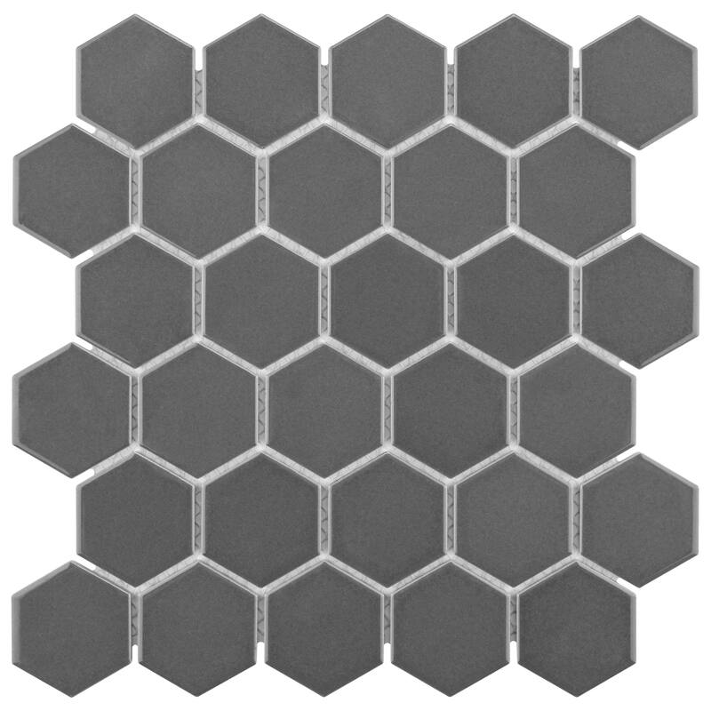 Merola Tile Metro 2" Hex Glossy Grey 11-1/8" x 12-5/8" Porcelain Floor and Wall Tile