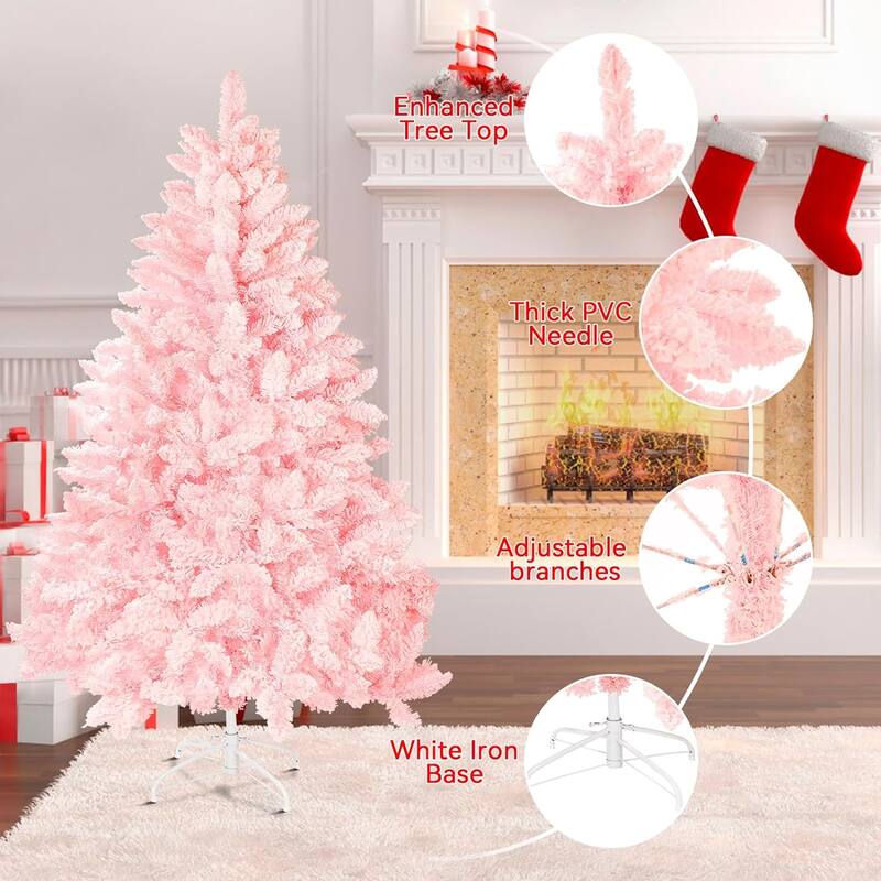 6FT White/Blue/Pink Artificial Xmas Snow Flocked Christmas Tree with Metal Stable Stand Base