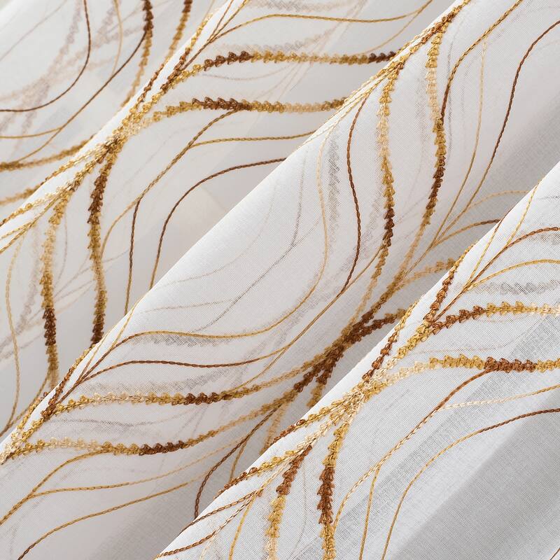 No. 918 Raina Space Dyed Trellis Embroidery Sheer Rod Pocket Curtain Panel, Single Panel