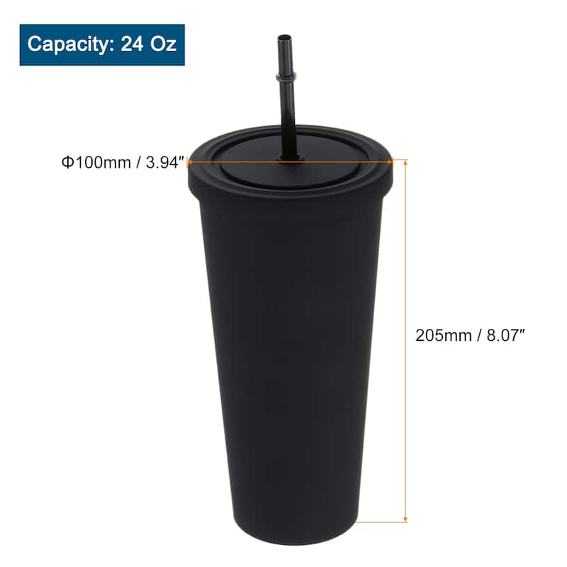 Acrylic Tumbler with Lid and Straw, 24 Oz Insulated Double Wall Cups - Black