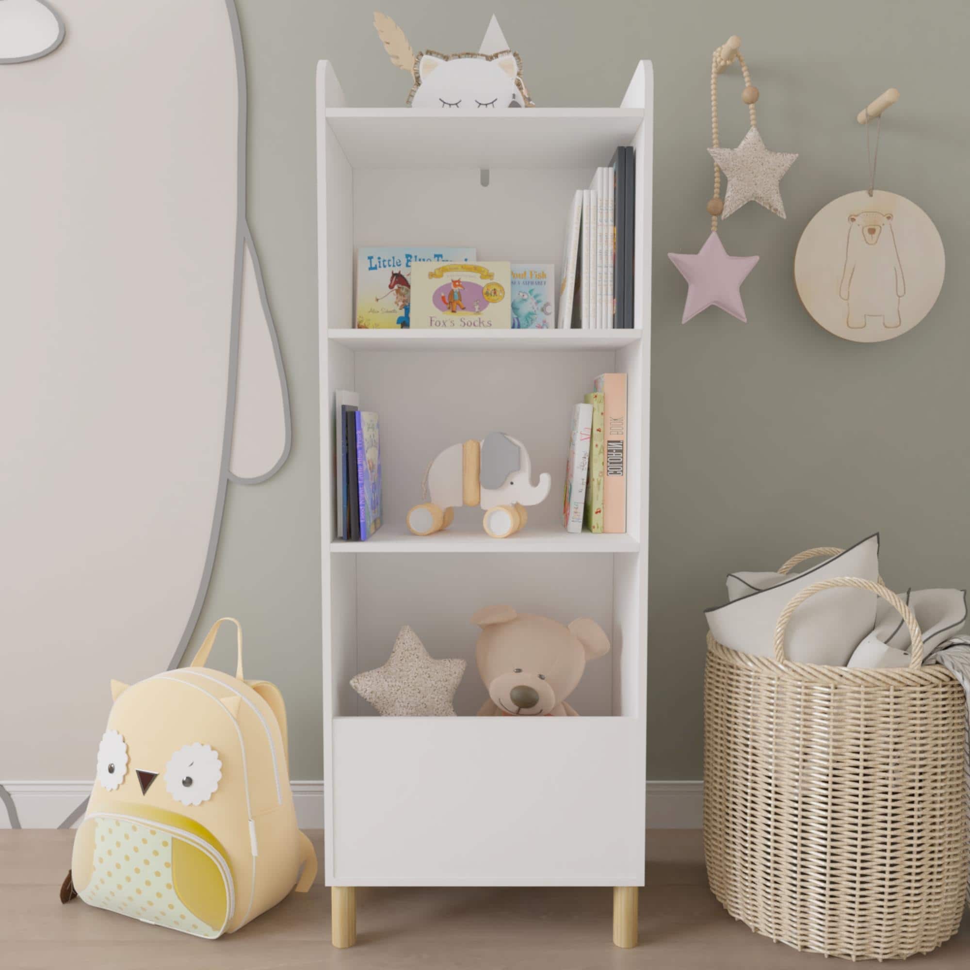 Kids 4-Tier Bookcase, Children's Book Display, Bookshelf Toy Storage ...