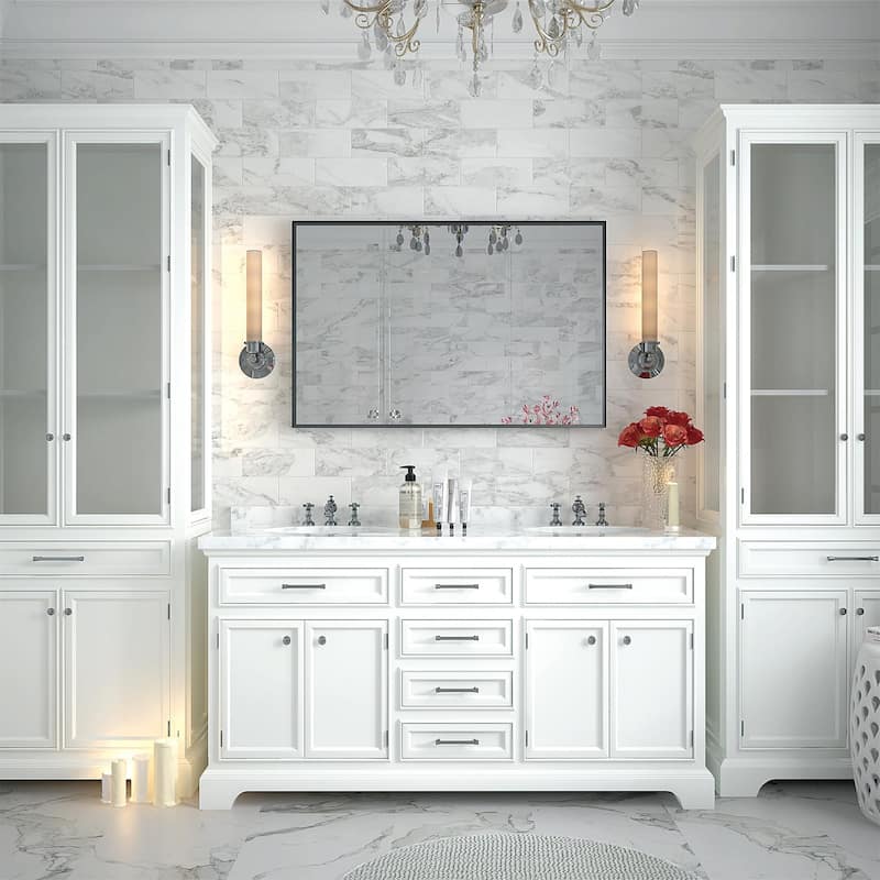 Glossy Black Modern Aluminum Framed Wall Mounted Bathroom Vanity Rectangular Mirror