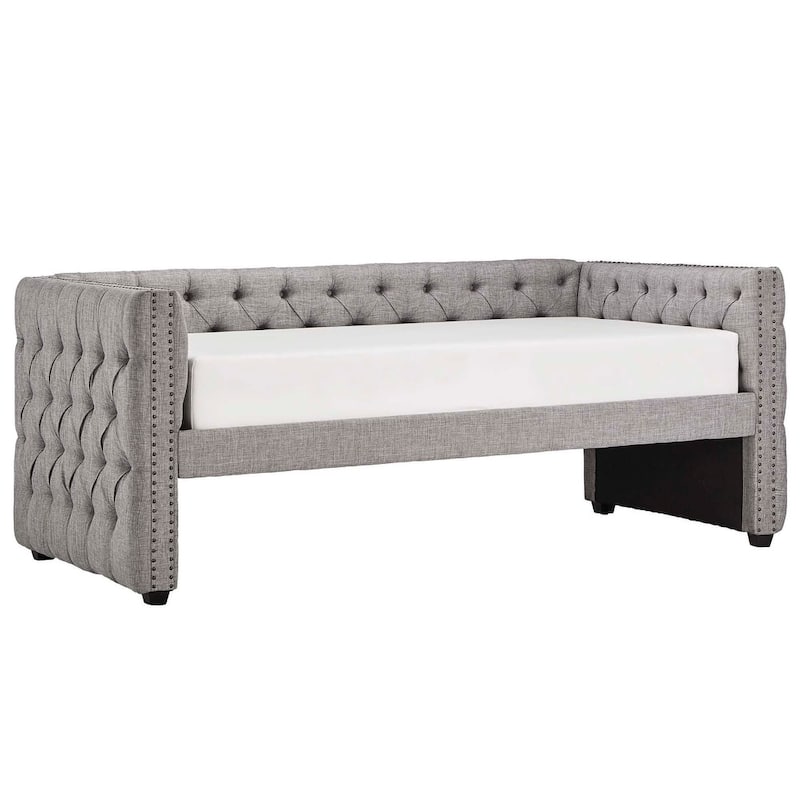 Knightsbridge Twin Tufted Nailhead Daybed by iNSPIRE Q Artisan - Grey Linen Daybed