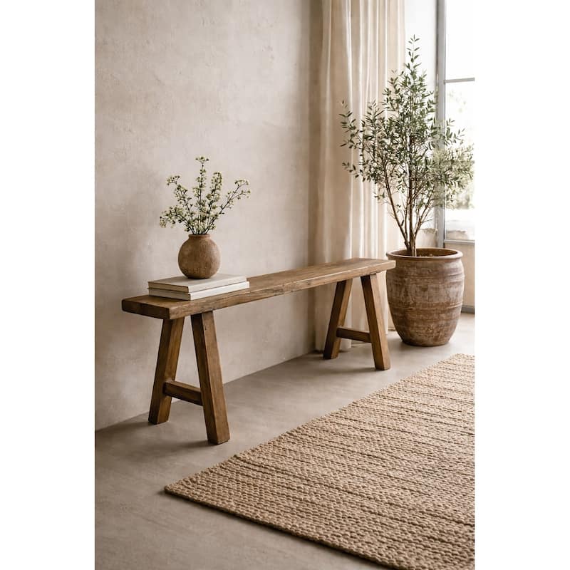 Artissance 43"L Natural Wood Indoor Outdoor Small Noodle Bench, Entryway Hallway Patio Seating