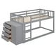 preview thumbnail 5 of 11, Twin over Twin Floor Bunk Bed with 4 Storage Drawers & 3 Shelves, Wooden Bunk Bed Frame w/Built-in Ladder, Safety Guardrail,Grey