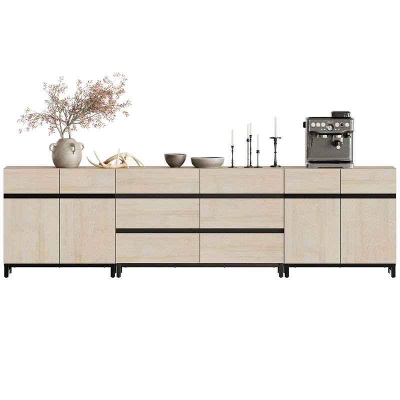 WAMPAT 3 in 1 Multifunctional Dresser with Glass Doors and 6 Drawers, Modern Chest of Drawers for Bedroom