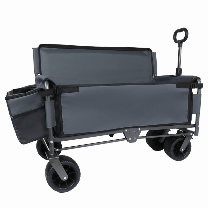 3-in-1 Folding Wagon Cart with Bench Seat, patent protection- Includes 1 ice pack, 500lbs Heavy-Duty Utility Wagon