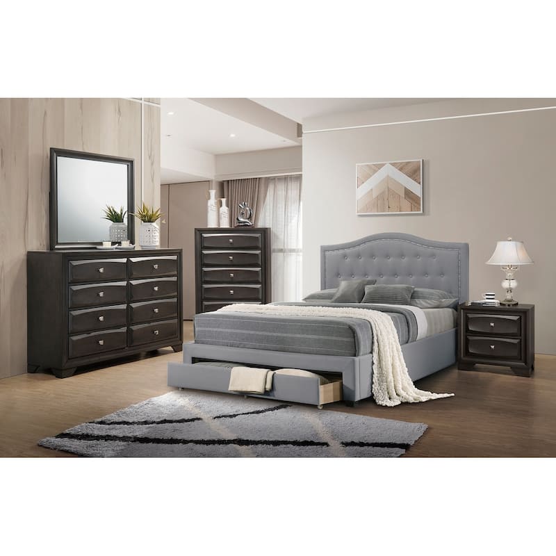 Twin Size Button-Tufted Arch Headboard Storage Bed with Storage Drawer