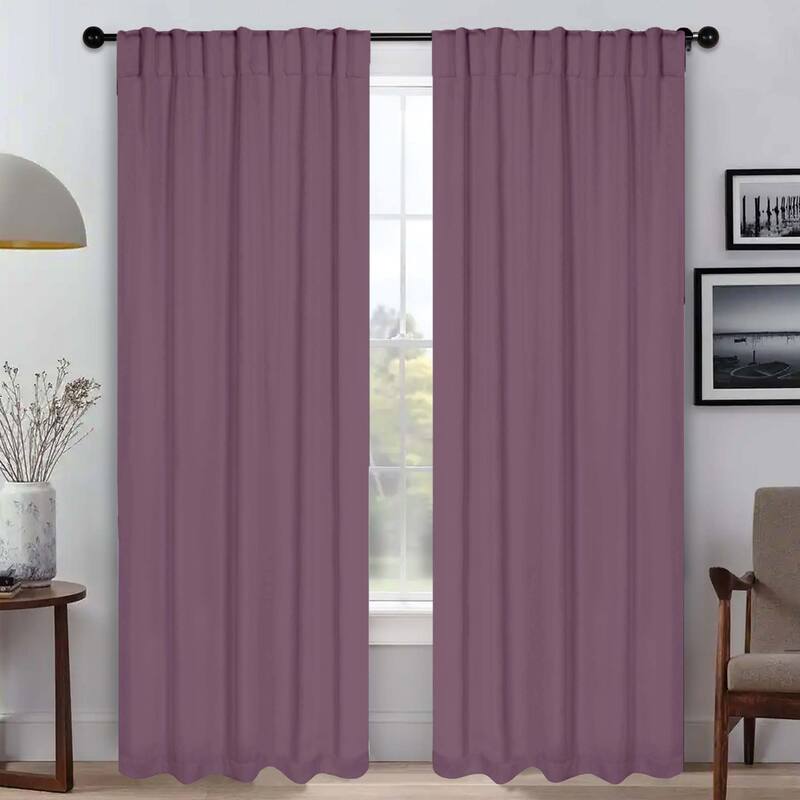 Superior Solid Machine Washable Room Darkening Curtains with Back Tabs, Set of 2