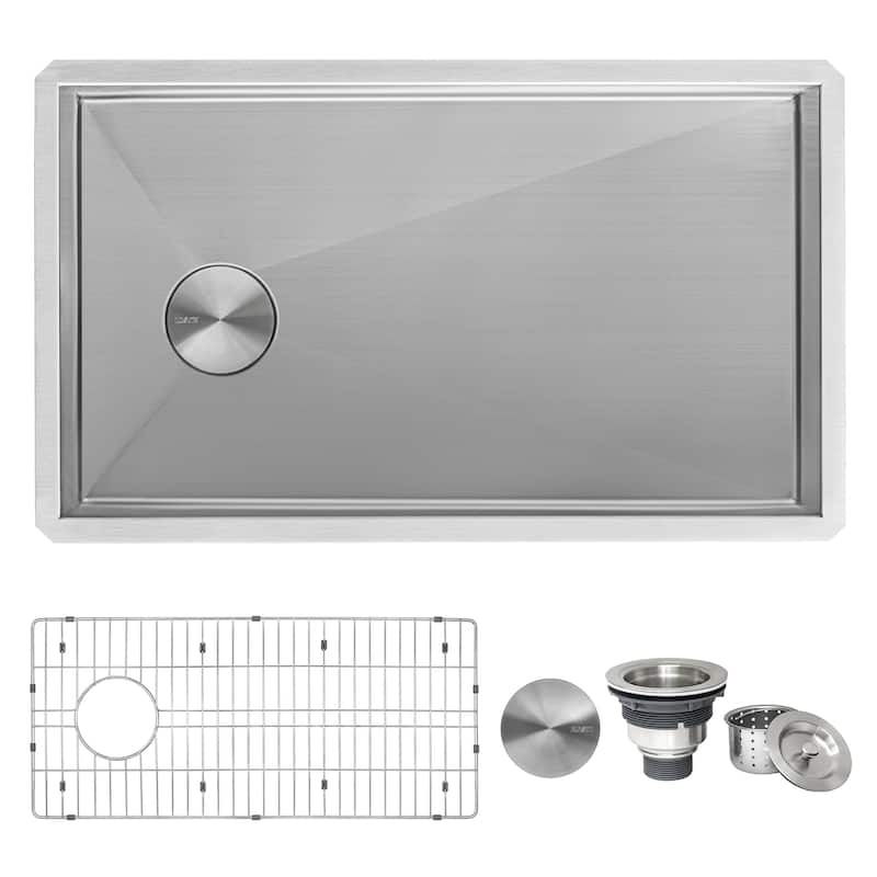 Ruvati 32-inch Slope Bottom Offset Drain Undermount Kitchen Sink Single Bowl Stainless Steel - RVH7490 - 8' x 11'