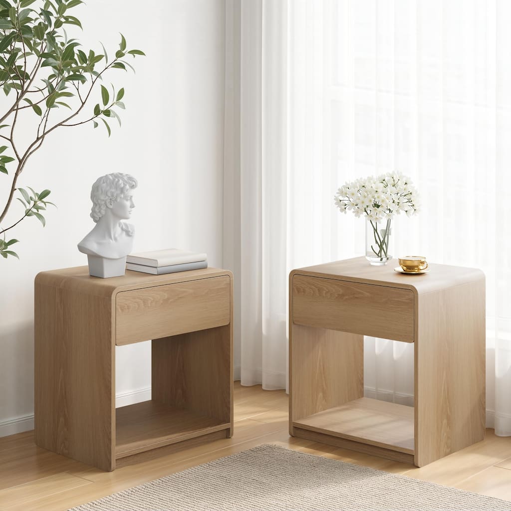 Mid-Century Modern Bedside Table Set, 2 Pieces, With Storage Drawers ...