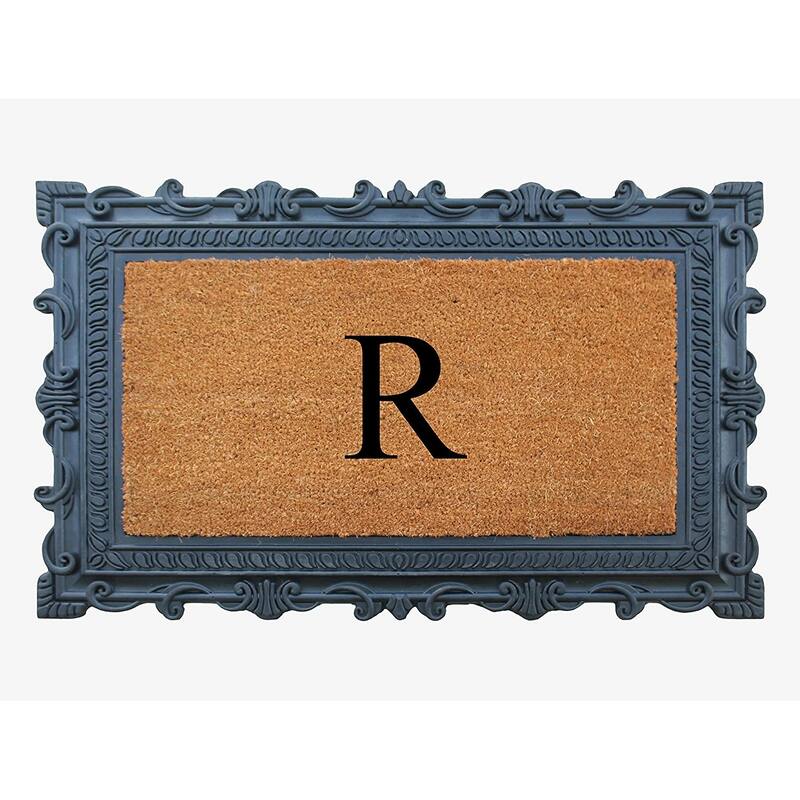 A1HC First Impression Carson Rubber and Coir 24" X 36", Heavy Duty, Easy to Clean Outdoor Monogrammed Doormat - Monogrammed R