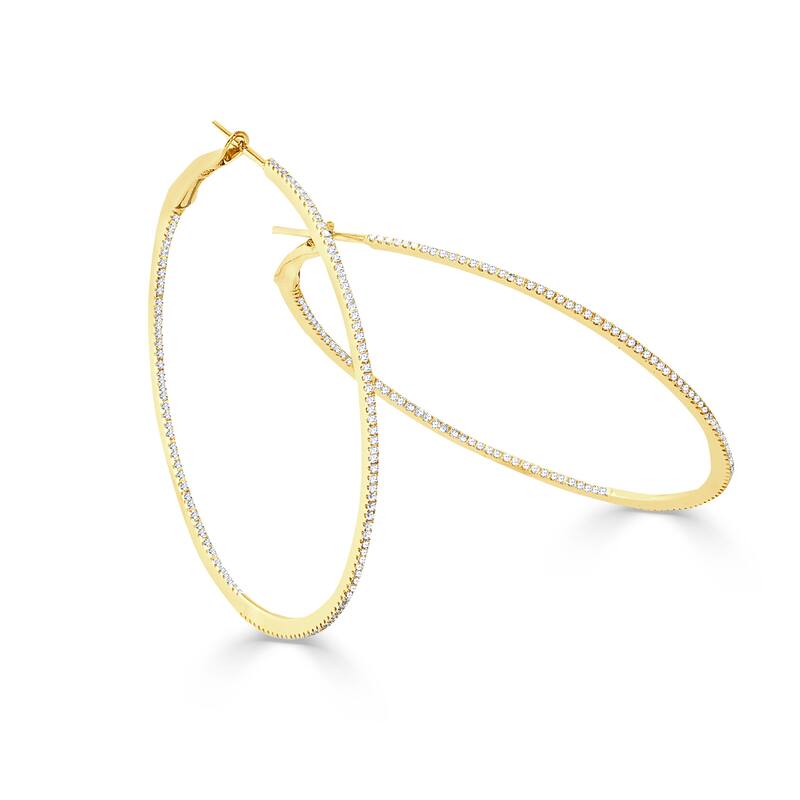 Joelle Collection Inside Out Diamond Round Hoop Earrings 2.5" Inches 14K Gold 3/4ct TDW - Yellow