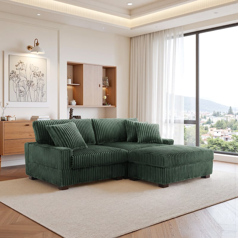 Mia 78" W Plush Corduroy Modular Sectional Sofa With Ottoman - 78" W