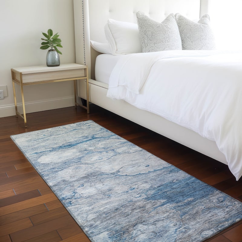 Machine Washable Indoor/ Outdoor Chantille Modern Abstract Rug - Blue - 2'3" x 7'6"