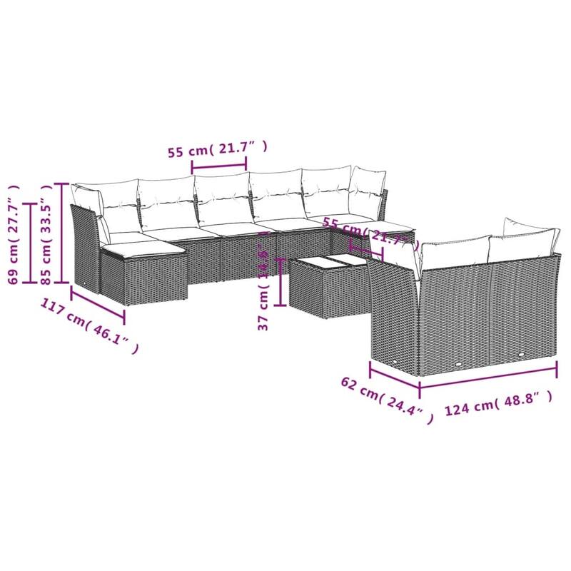 vidaXL Garden Sofa Set Beige - 21.7 x 21.7 x 14.6