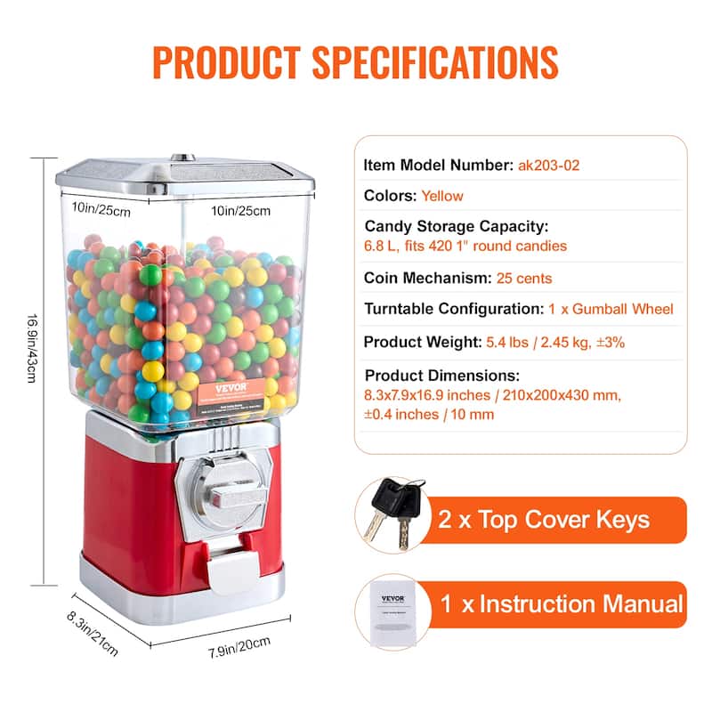 VEVOR Gumball Machine for Kids Home Candy Vending Machine PC Gumball Dispenser Bubble Gum Machine for Game Stores