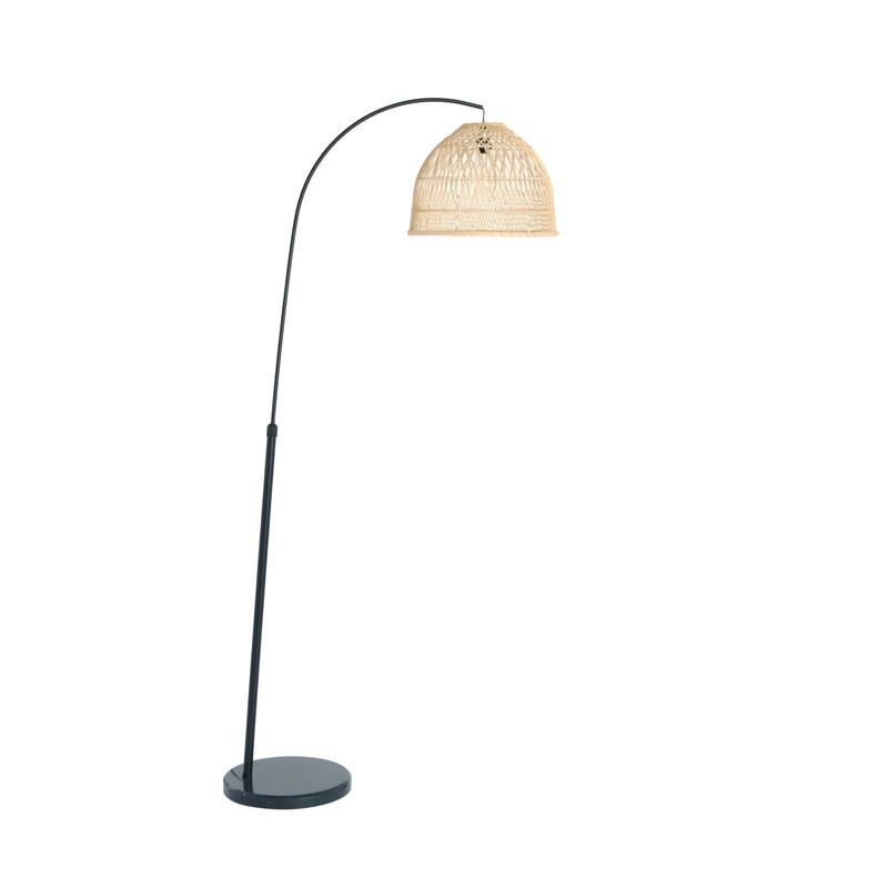 Floor Lamp with Marble Base and Rattan Shade