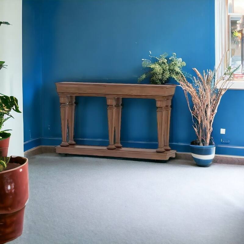 60" Modern Brown Wood Console Table with Oak Finish and Storage Shelf for Living Room - 60”L x 12”W x 35”H
