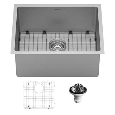 Karran 21" Undermount 16-Gauge Stainless Steel Single Bowl Kitchen Sink Kit