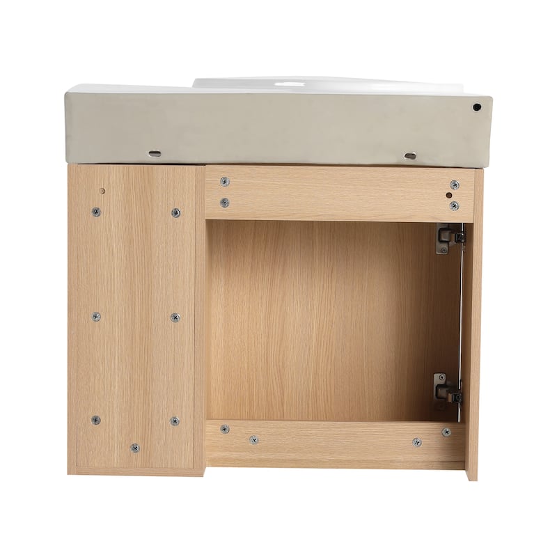 26'' Wall-Mounted Bathroom Vanity with White Ceramic Sink & Soft-Close Door, KD-Packing